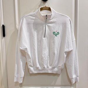 the westside - white pickleball embroidered zip up sweatshirt - size XS